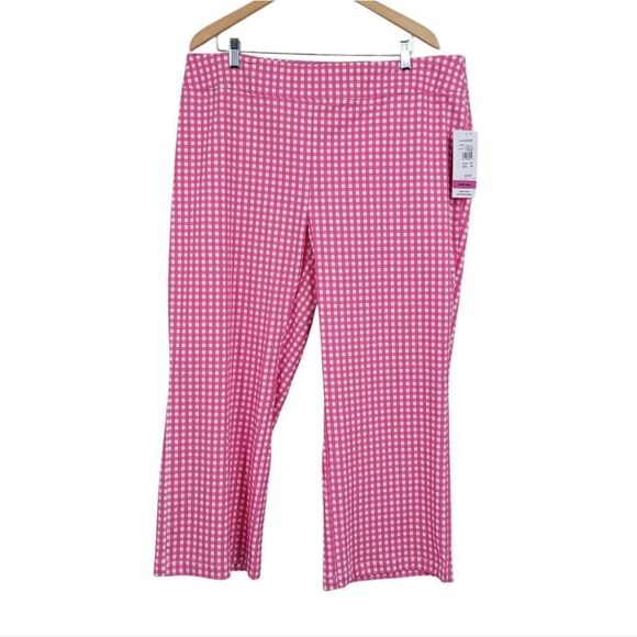 Intro Audrey Ankle Cropped Pants Pink White Gingham Women's Plus Size 18W - Picture 1 of 14